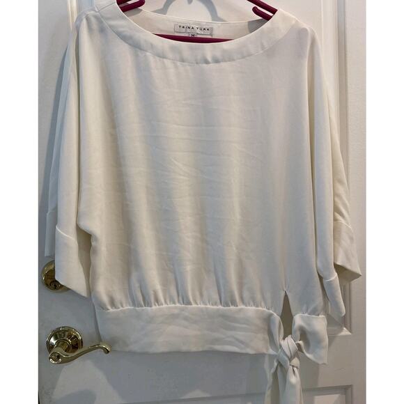 Trina Turk Women's Round Neck 3/4 Sleeves Tie Detail Shirt Size M Made In USA - Picture 1 of 7